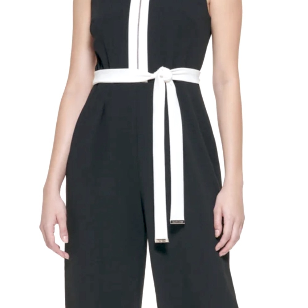 Tommy Hilfiger Black and White Belted Jumpsuit